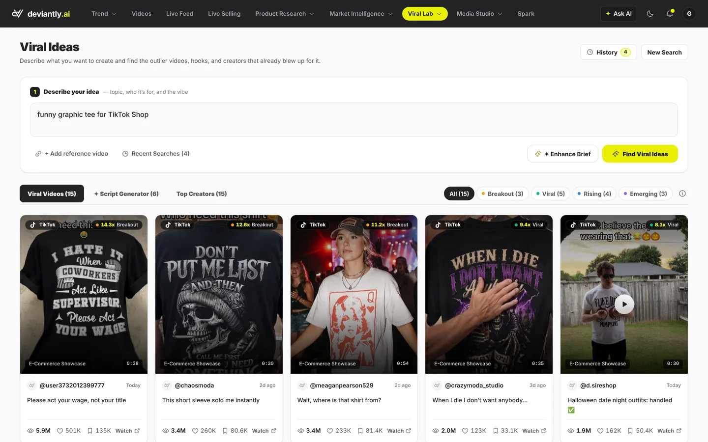 Viral Ideas: describe your idea and pick platforms
